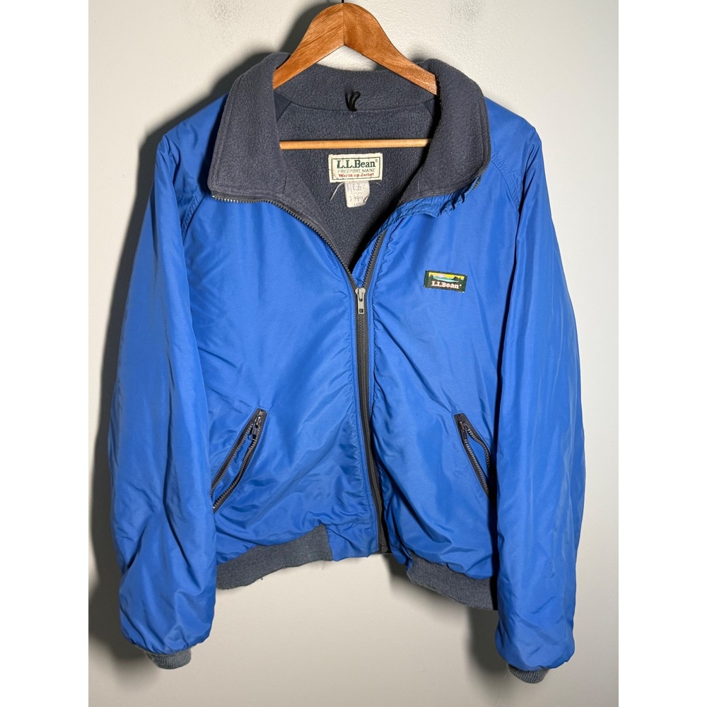 Vintage LL Bean Warm Up Jacket Mens Large Blue Fleece Lined 80s Made in USA